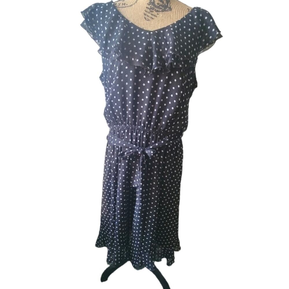 18W JBS black & white polka dot ruffled sleeveless midi dress